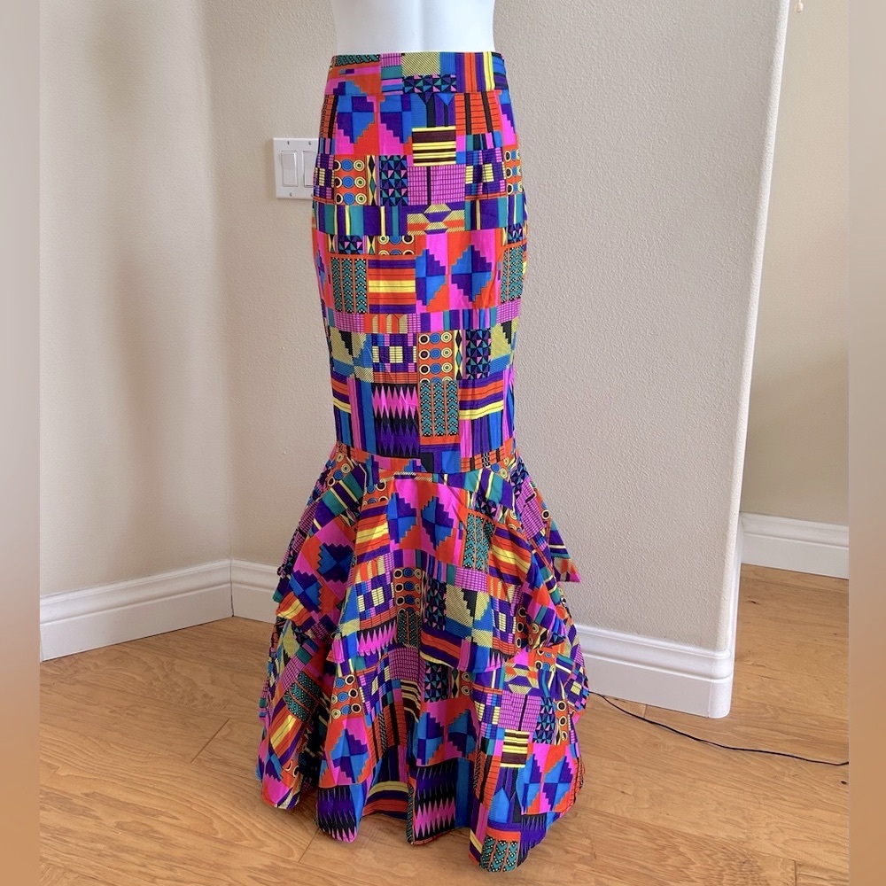 Psychedelic Carmen Maranda Vintage Maxi Skirt NWT Medium Long Fitted Ruffle